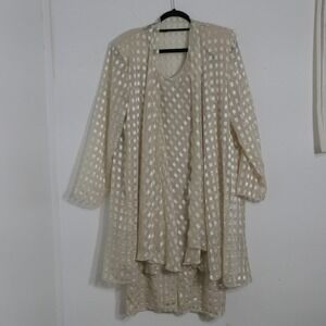 Patra Women Dress & Jacket 18 Cream Gold Geometric Feminine Tiered Sheer Layered